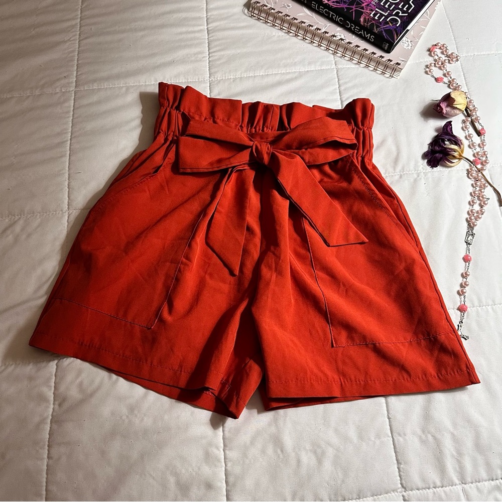 Rust Orange Paperbag Shorts